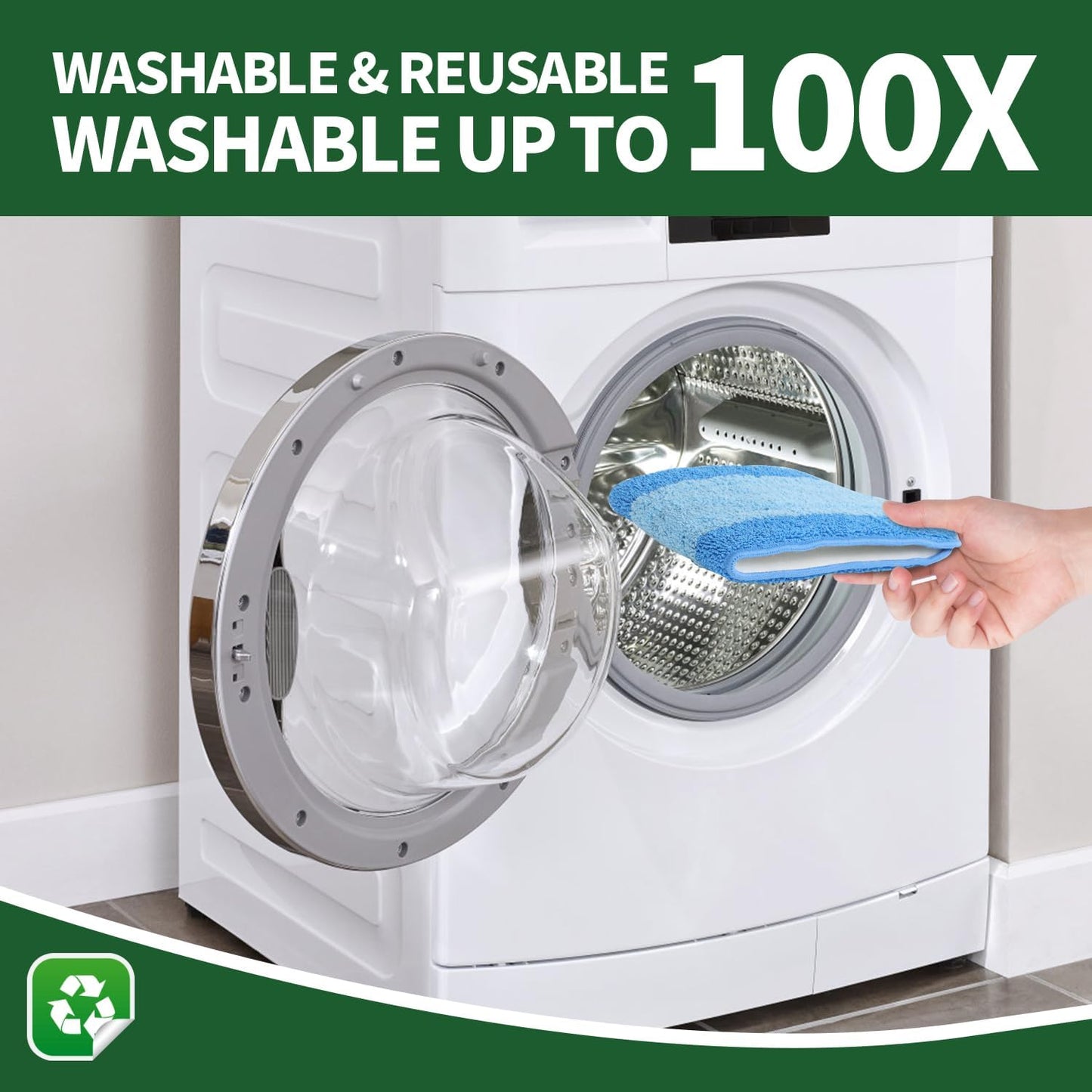 10 Pack Microfiber Cleaning Pads for Bona Mop, Reusable Microfiber Mop Pads for 18 Inch Mop, Hardwood & Hard Surface Floors Replacement Cleaning Mop Pads, Machine Washes