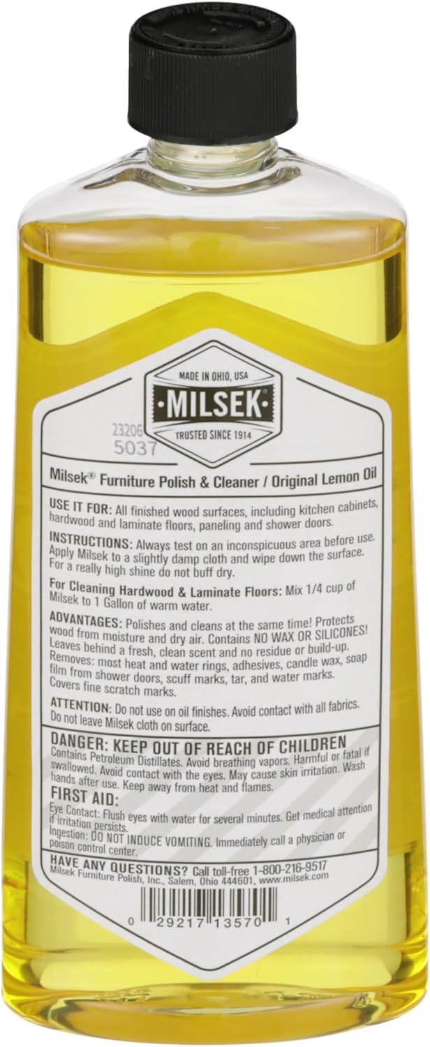 Milsek Furniture Polish and Wood Cleaner with Lemon Oil - Multipurpose Solution for Home Improvement from Hardwood Floors to Kitchen Cabinets - 12 Fl Oz (Pack of 12)