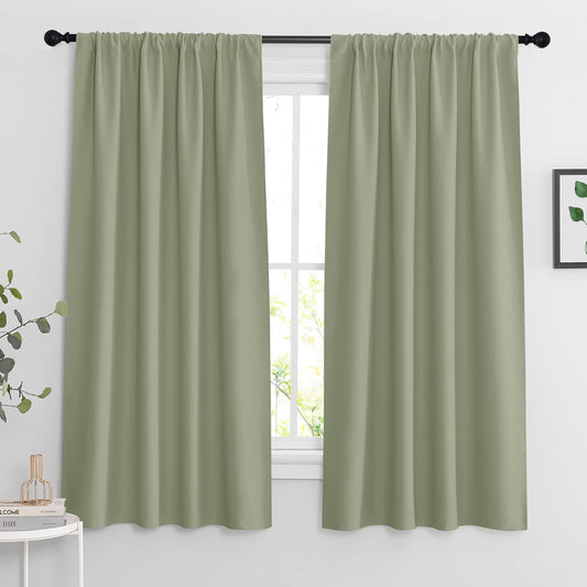 RYB HOME Sage Green 63 inch Curtains for Living Room, Blackout Window Drapes Light Blocking and Noise Reducing Panels for Boys Bedroom Nursery, W 42 x L 63 inchs, Set of 2, Sage Green