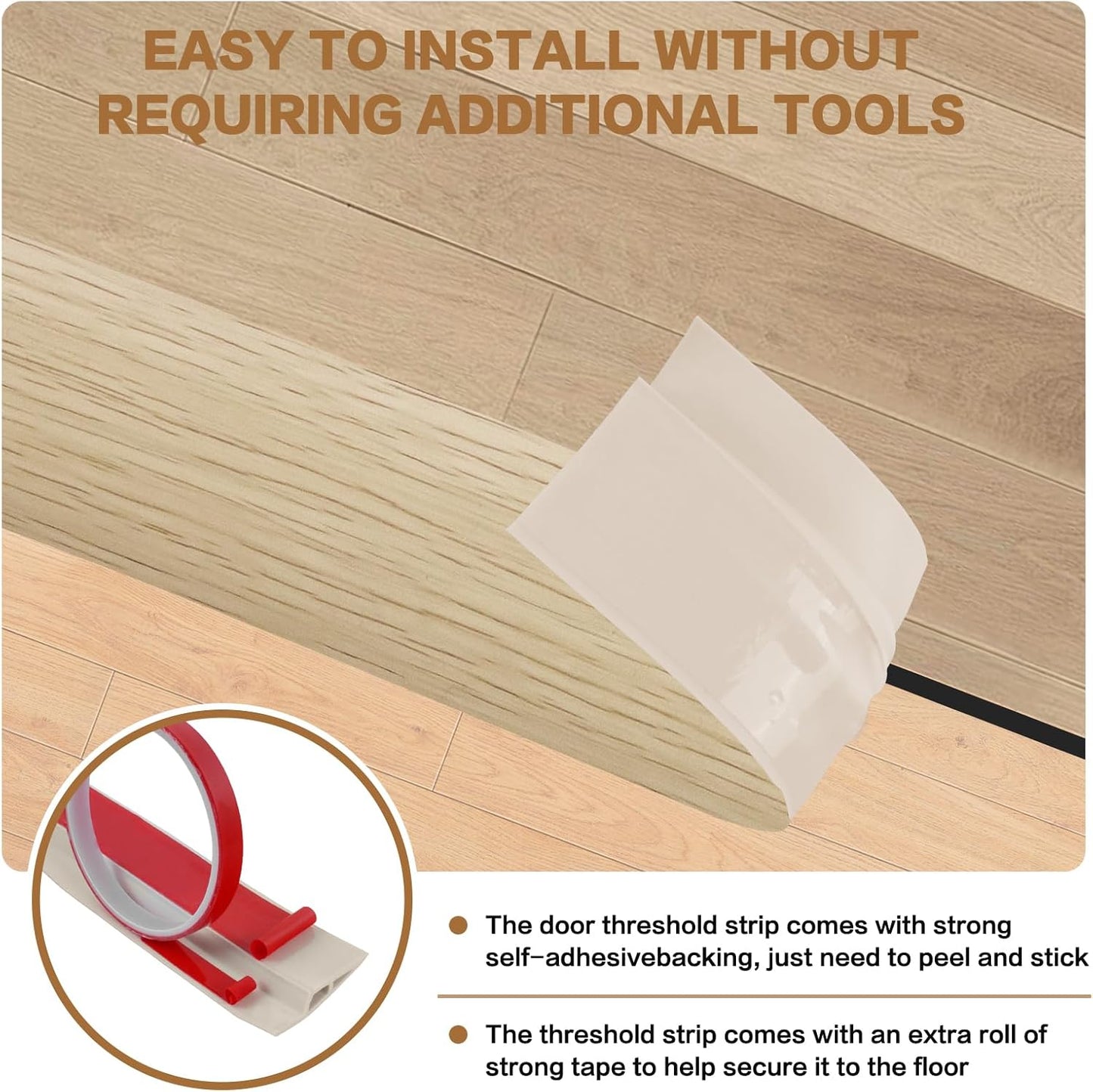 Floor Transition Strip Vinyl Door Threshold Ramp Self Adhesive Carpet Edging Strip Doorway Edge Trim, Overlap Edge Reducer for Laminate Carpet, Floor, Tile (Yellow Wood, 1/5" to 2/5", 6.6Ft)