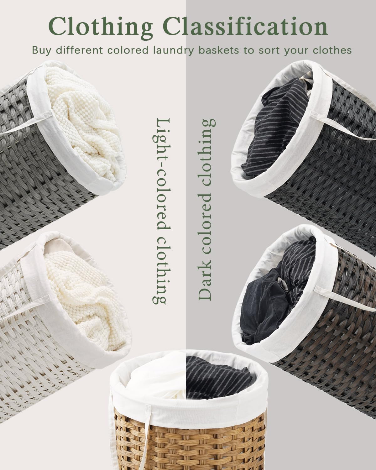 Large Laundry Hamper Laundry Basket Round 34.3 Gal (130 L) Handwoven Wicker Laundry Baskets Rattan Laundry Basket with Laundry Bag Handles 2 Mesh Bags for Living Room Bedroom Black