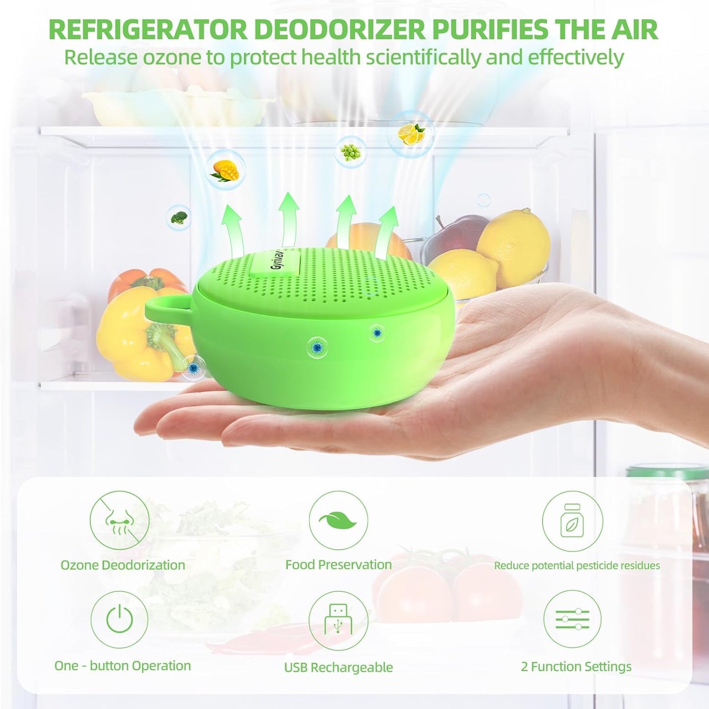 Refrigerator Deodorizer, Rechargeable Deodorizer, Fridge Deodorizer, Air Purifier, Suitable for Refrigerator, Car, Wardrobe, Shoe Cabinet, Better Than Baking Soda and Charcoal（Green）