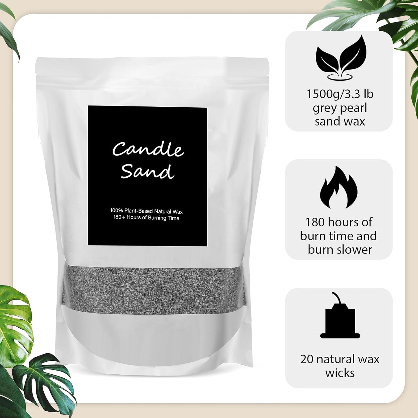 MTLEE Candle Sand 3.3 lb DIY Pearled Candle Making Kit Included 20 Pcs Wicks and Refillable Beaded Wax Sand Beaded Wax Gift with Wicks Self Extinguish for Home Wedding Party Women(Gray)