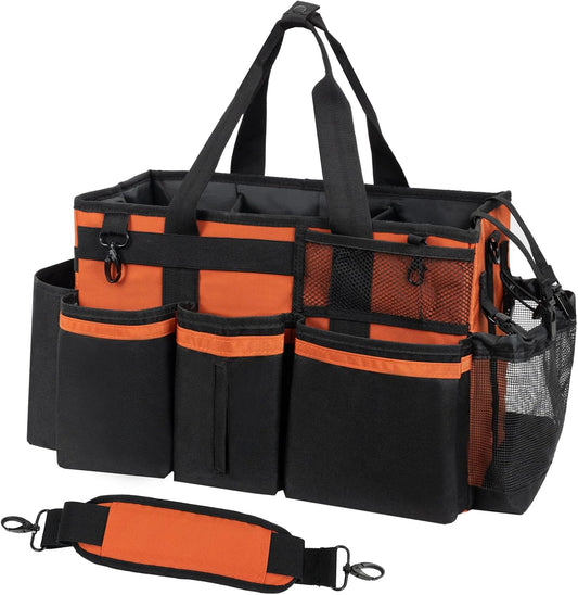 Wearable Cleaning Caddy, Cleaning Caddy Supplies Organizer with Handle & Shoulder Straps for Housekeepers, Under Sink & Car Cleaning Tool Organizers Bag with 4 Foldable Divider (RetroOrange)
