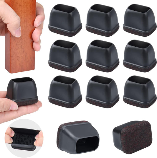 Ezprotekt 16 Pcs Rectangle Silicone Chair Leg Floor Protectors, Felt Rectangle Black Furniture Leg Cap Covers for Chair Table Desk - Anti- Scratches (Fit L :1.3-1.7", W: 0.9-1.2")