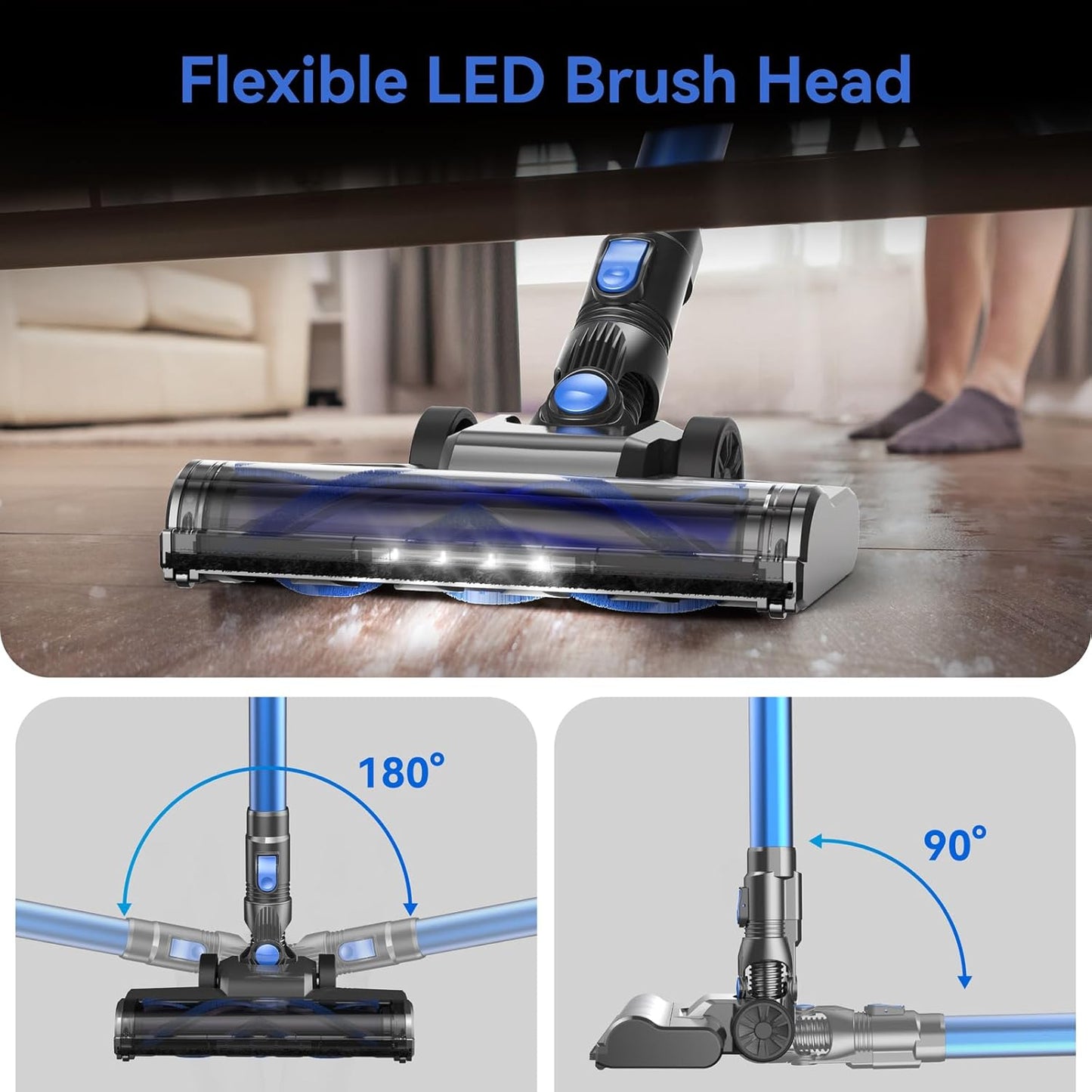 Cordless Vacuum Cleaner, 8-in-1 Lightweight Stick Vacuum with Powerful Suction, Self-Standing, 40 Mins Max Runtime, Rechargeable Vacuum Cleaners for Home, Hardwood Floor, Carpet, Pet Hair N3S