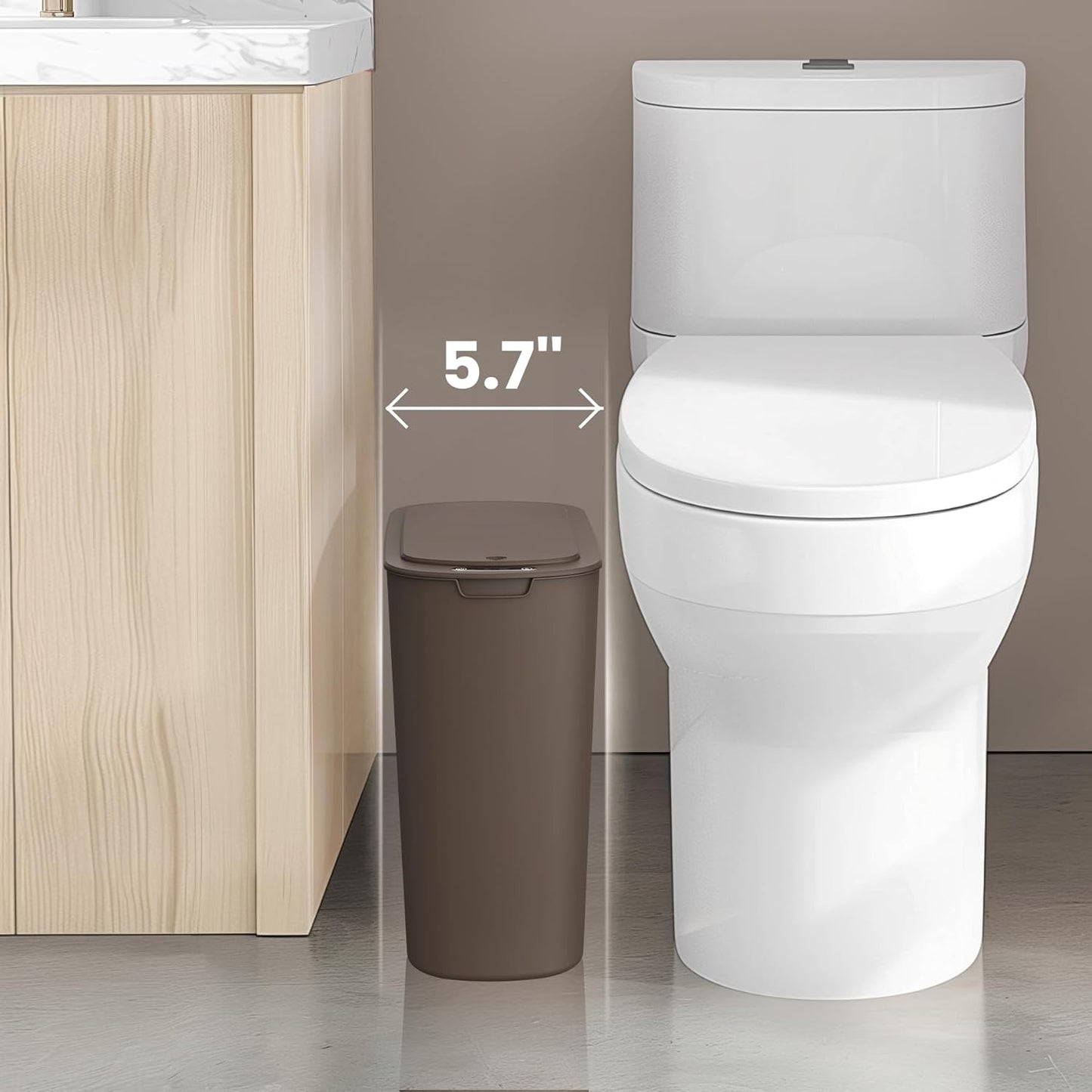 Cesun Automatic Motion Sensor Bathroom Trash Can with Lid, 2.6 Gallon Touchless Trash Bin, Smart Plastic Slim Garbage Can Small Brown Wastebasket for Toilet, Office, rv, Bedroom, Living Room
