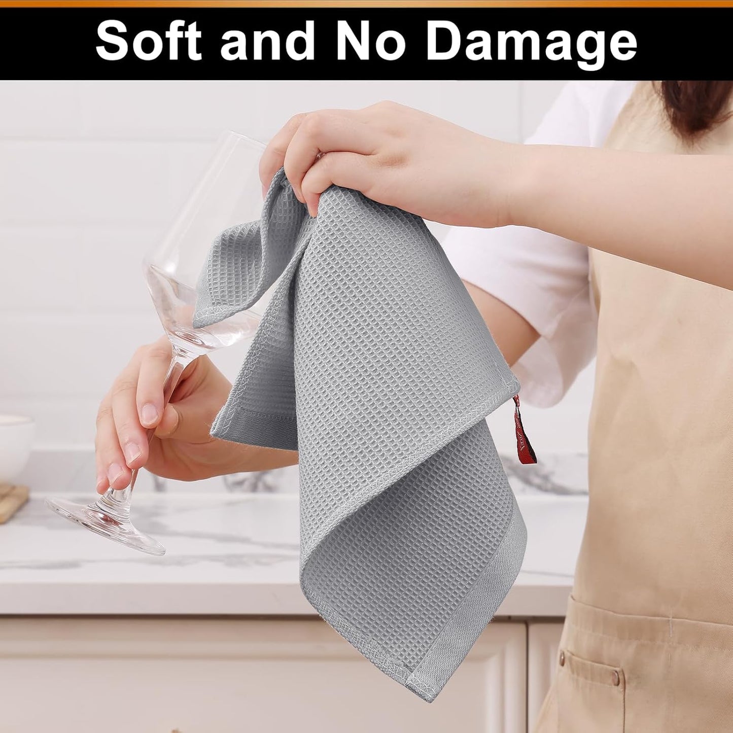 Homaxy 100% Cotton Waffle Weave Dish Cloths - 6 Pack Soft and Absorbent Dish Towels - 12 x 12 Inches Quick Dry Dish Rags - Light Grey