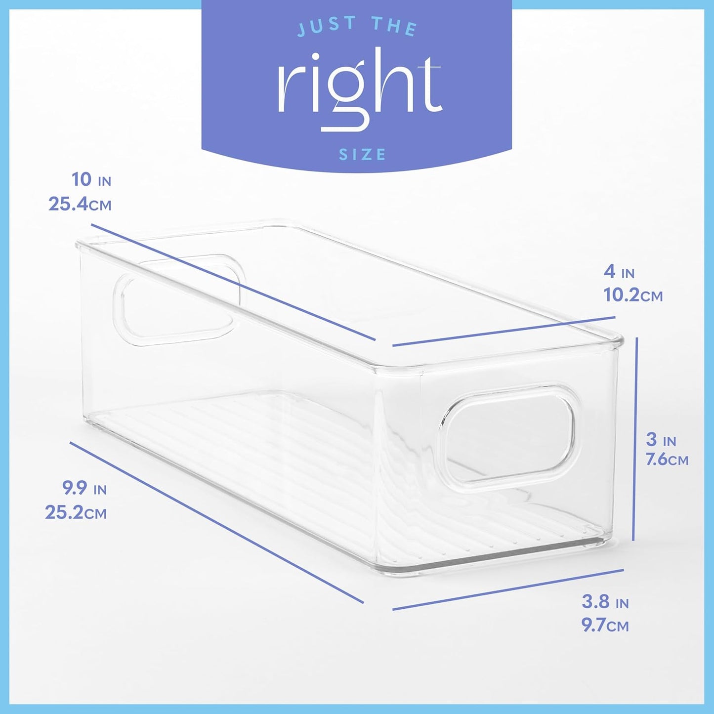 Plastic Food Storage 4 Pack Clear Container Bin with Handles for Organizing Kitchen, Pantry, Fridge, Freezer, Pantry,Bathroom. 10"x4"3"