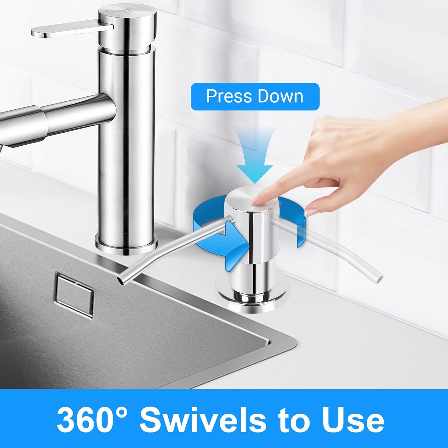 Soap Dispenser Kitchen Sink, Sink Soap Dispenser, 47" Extension Tube kit, Dish Soap Dispenser Pump, No Need More Refills (Chrome)