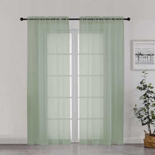 Chyhomenyc Sage Green Sheer Curtains 72 Inch Length 2 Panels, Light Filtering Airy Breathable Rod Pocket Voile Drapes for French Door Bedroom Living Room, Each 42x72 Inch