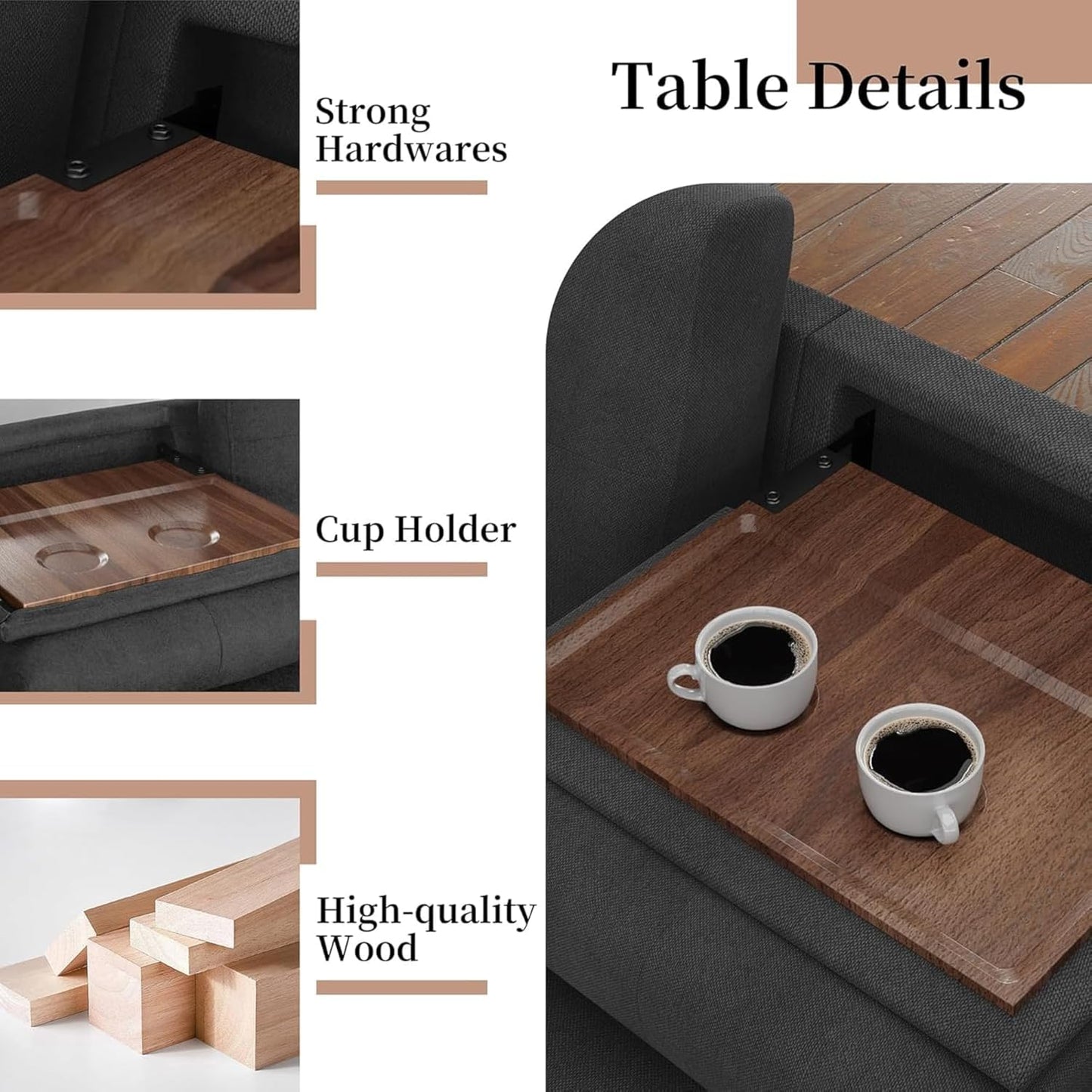 JAMFLY 108" Modular Sectional Sofa with Storage, L Shaped Sofa Couch with Reversible Ottoman, 4-Seat Convertible Sectional Couches with Cup Holders for Living Room, Apartment, Black