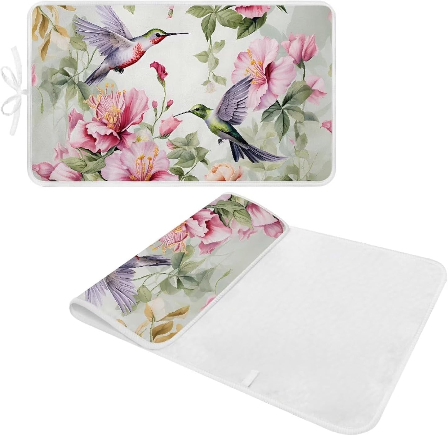 Hummingbird Ironing Mat for Table top Washer,Dryer,Countertop,Floral Print Portable Iron Pad Blanket for Washer Dryer Countertop Travel 32 x 16 Inch Small Ironing Pads