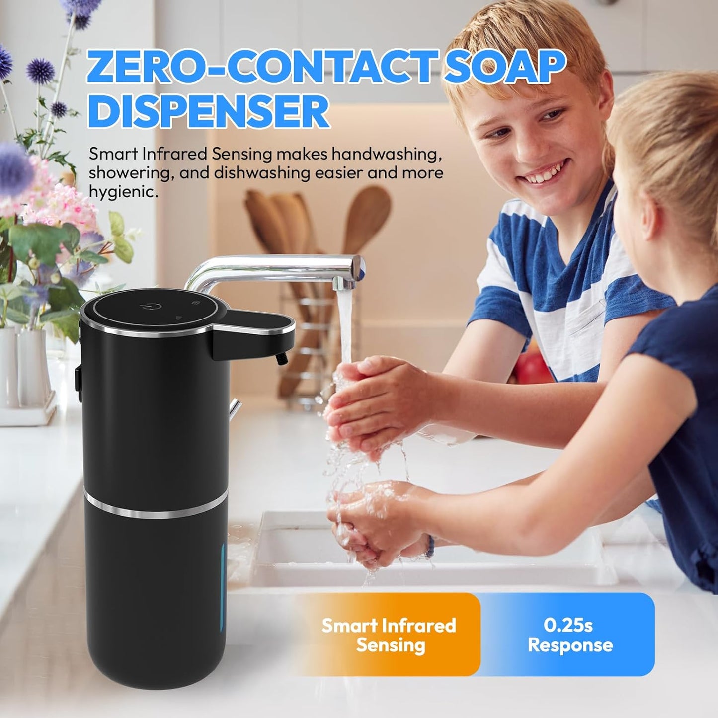 Automatic Soap Dispenser Touchless,Liquid Hand Soap Dispenser 12.8oz USB 4levels Adjustable Dispenser Electric Wall Mounted Smart for Bathroom and Kitchen Dish Soap，Easy for Toddlers(Black)