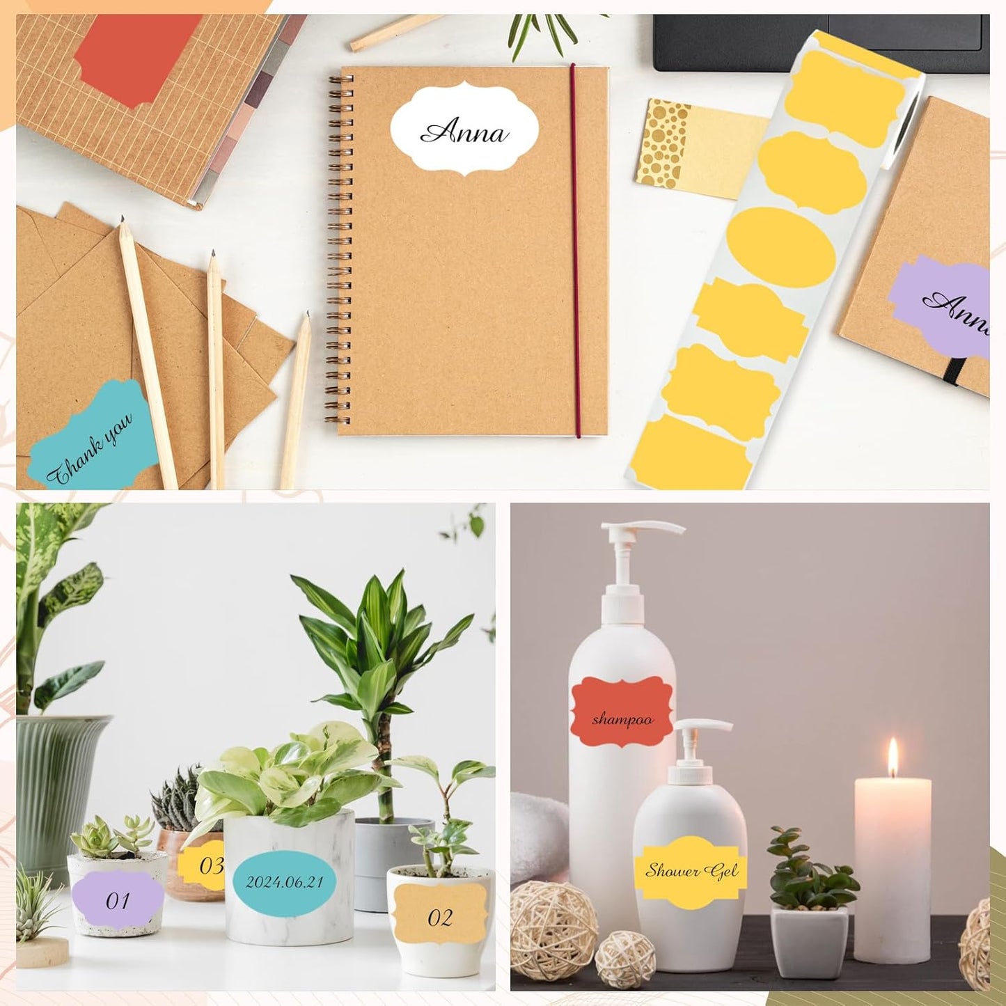 Red Labels - 250 PCS 3" x 2" Fancy Shape Stickers for Storage Box or Food Jars