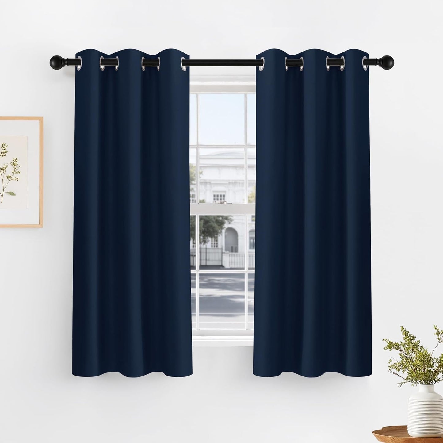 PONY DANCE Navy Blue Short Blackout Curtains for Kitchen 45 Inch Length, Thermal Insulated Grommet Curtains for Bedroom, Black Out Drapes for Bathroom Small Window (2 Panels Set, 34 inches Wide)