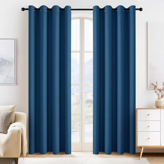 PONY DANCE Window Curtain Panels - Grommets Top Thermal Insulated Light Blocking Curtain Covers for Bedroom Dining Room/Sliding Door and Closet, 55 Width by 80 Inches Length, Ink Blue, Pack-2