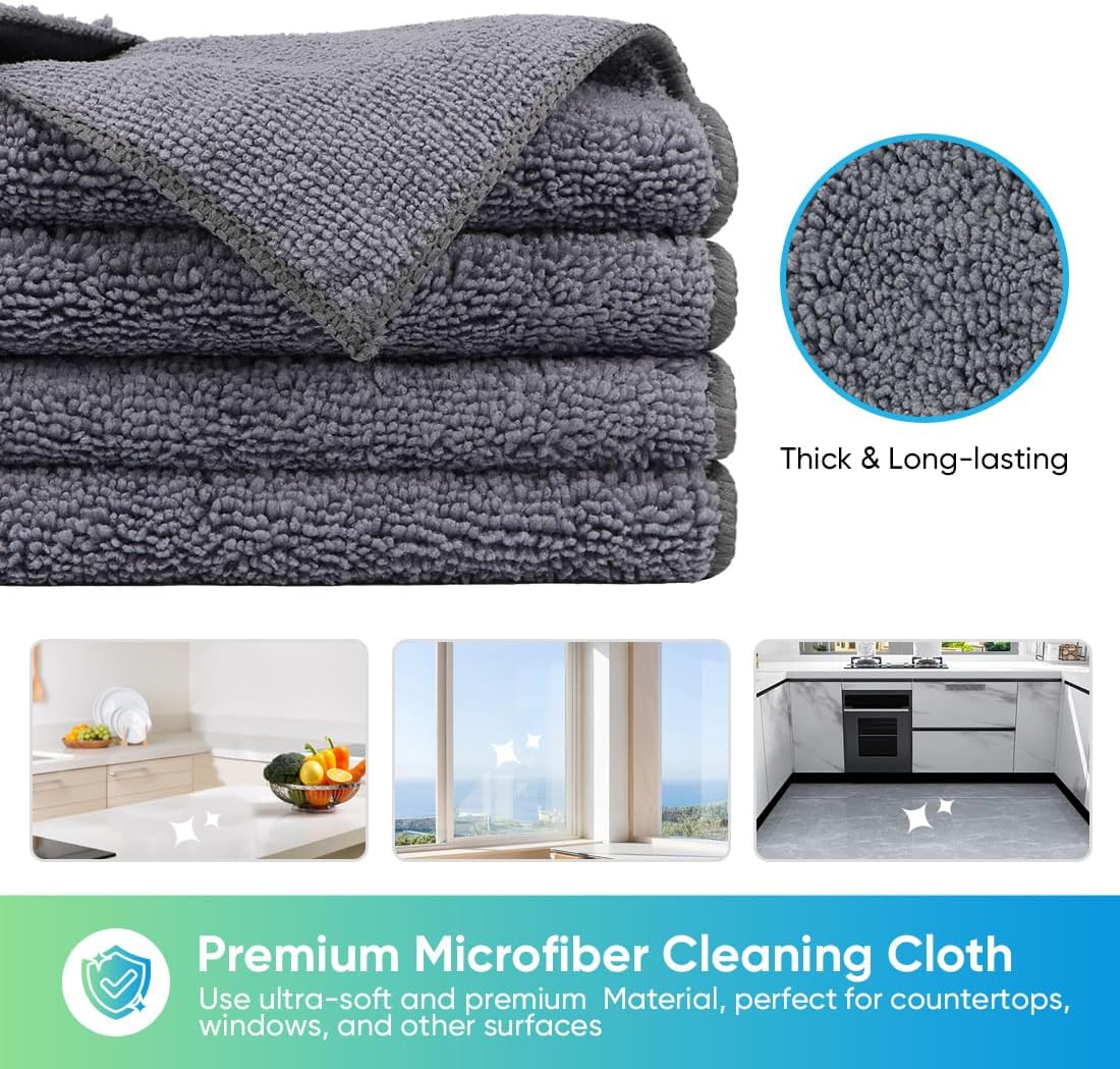HOMEXCEL Grey Microfiber Cleaning Cloth, 12 Pack Premium Microfiber Towels for Cars, Lint Free, Scratch-Free, Highly Absorbent, Reusable Cleaning Rags for Car, Household, Kitchen, Window, 11.5"X11.5"