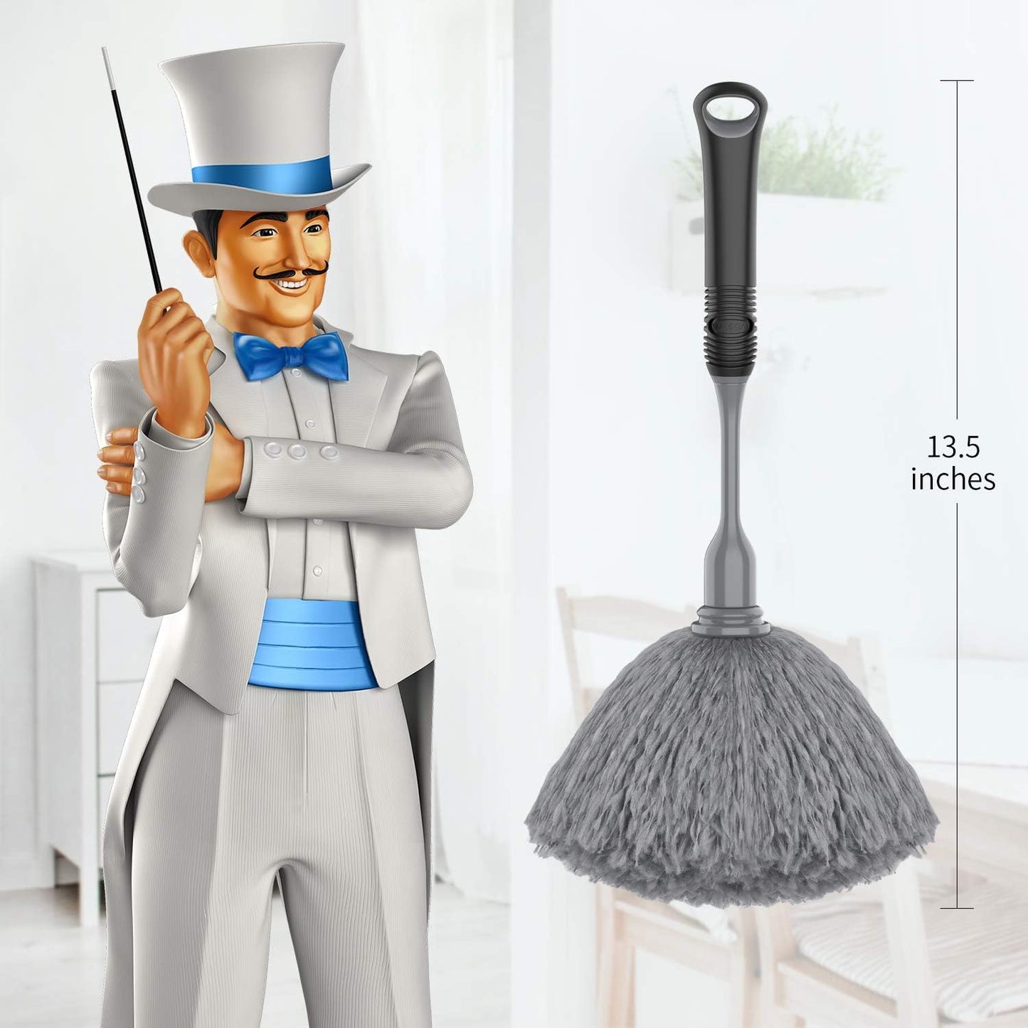 MR.SIGA Microfiber Delicate Duster, Comfortable Non Slip Handle, Detachable Washable Duster Head, Gray & Black