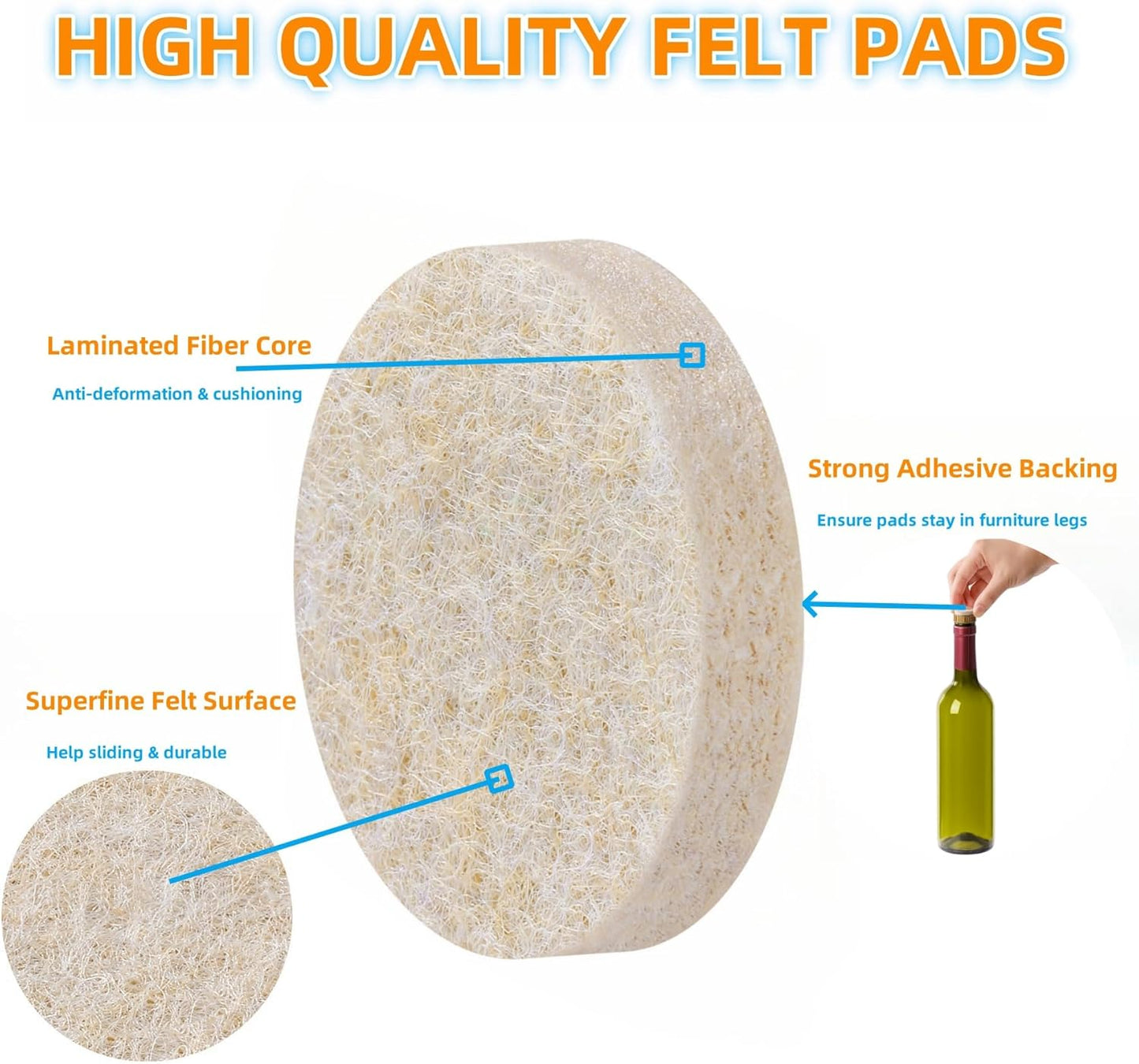 Furnigear Felt Furniture Pads for Hardwood Floors - Self Adhesive Chair Felt Pad, Floor Protector for Furniture Feet, Furniture Sliders Moving Furniture Smoothly, Anti Scratch 108 Pcs 5/8" Round Beige