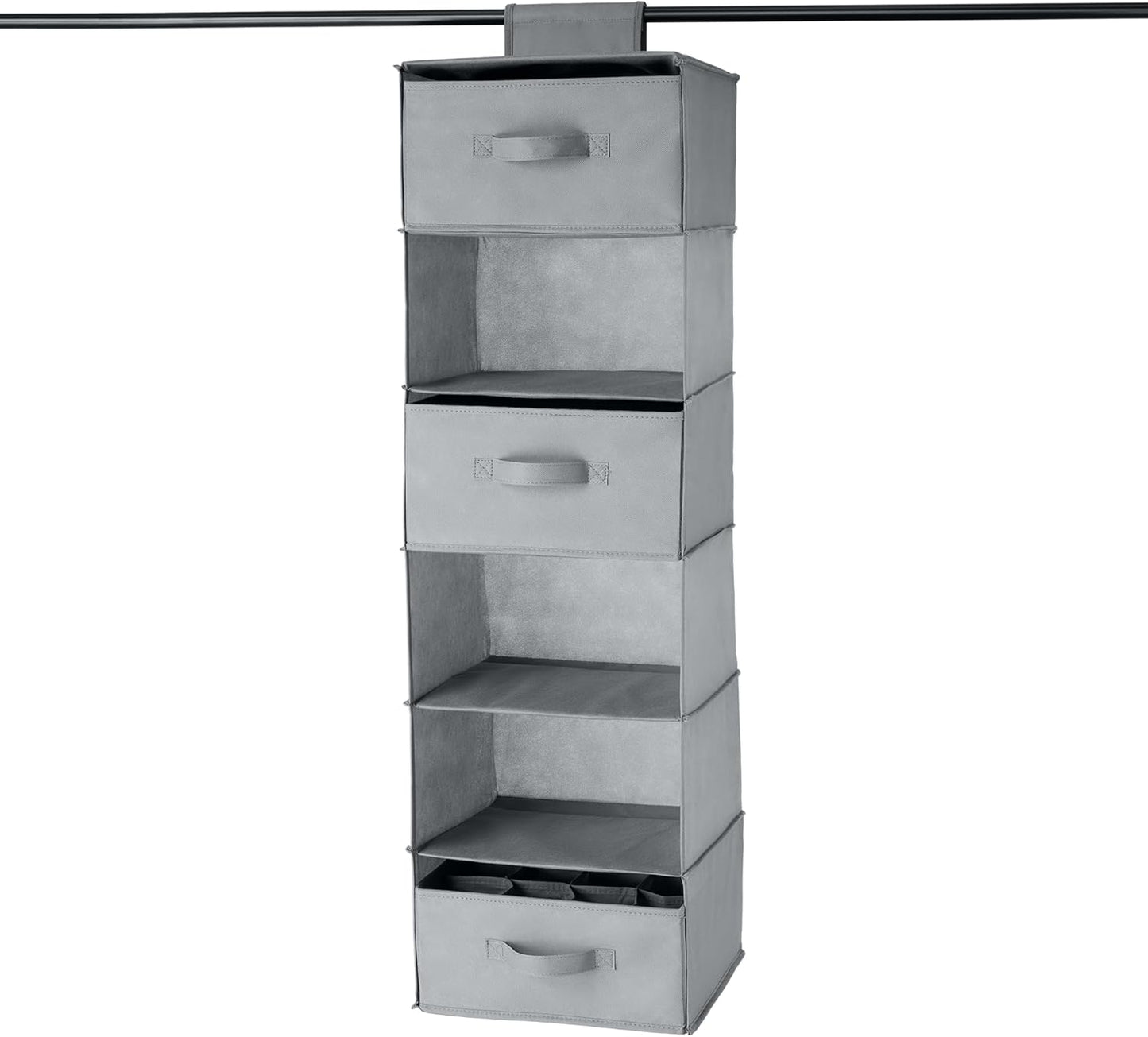 Amazon Basics 6-Tier Hanging Shelf Closet Storage Organizer with Removable Drawers, Grey, 6.9"D x 13.6"W x 12.2"H