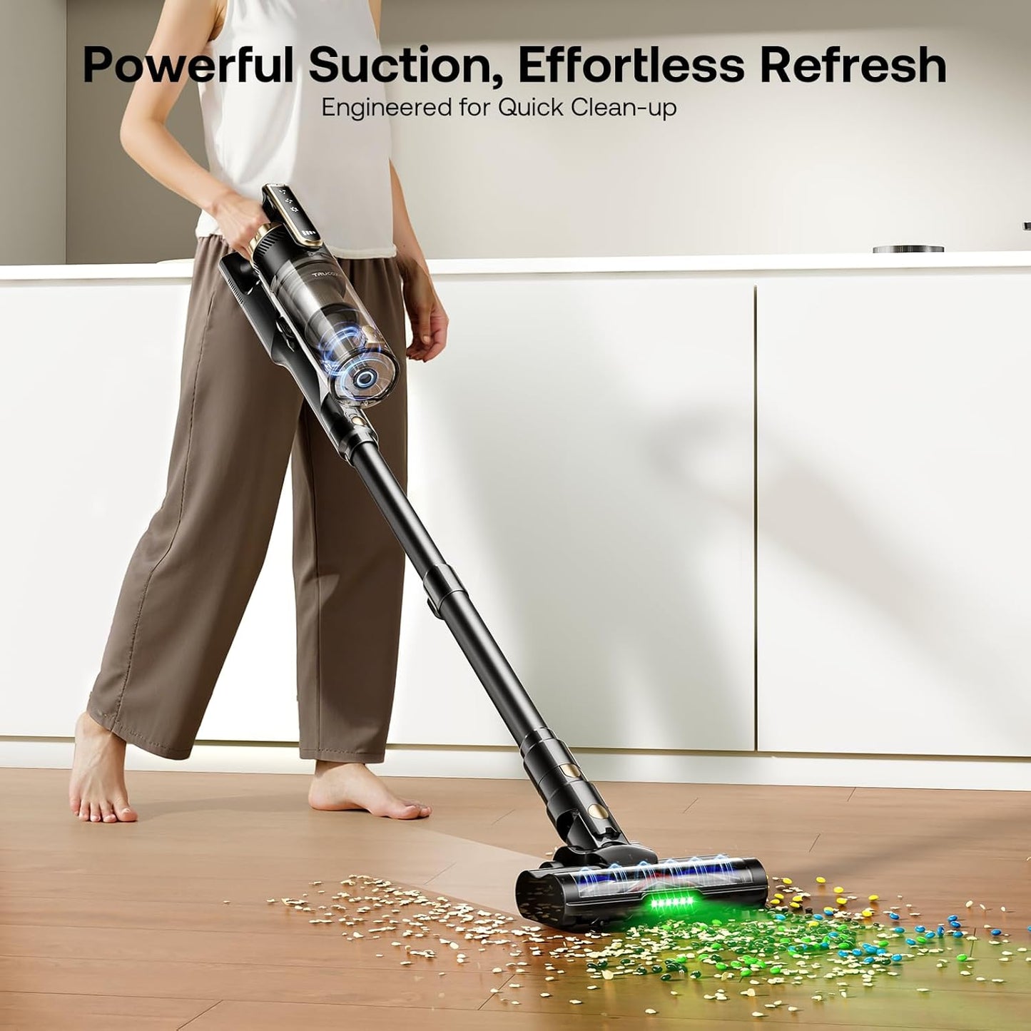 Trucozie Cordless Vacuum Cleaner with Self-Standing, 50 mins Runtime Lightweight Stick Vacuum with Powerful Suction, Anti-Tangle Wireless Vacuum Versatile for Hard Floor/Carpet/Pet Hair, Black