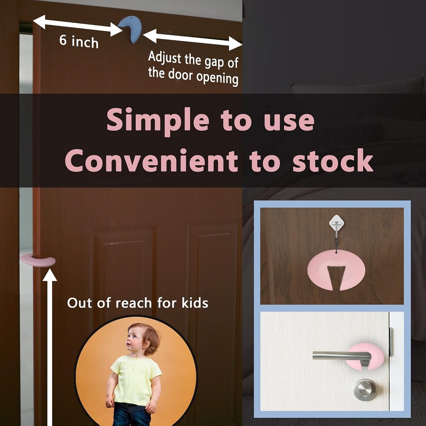 Silicone Door Pinch Guard and Door Slam Stopper, Durable Finger Pinch Guard, Prevents Pinch Injuries, Slamming Doors, Door Stopper for Kids, 6 Packs Pink.