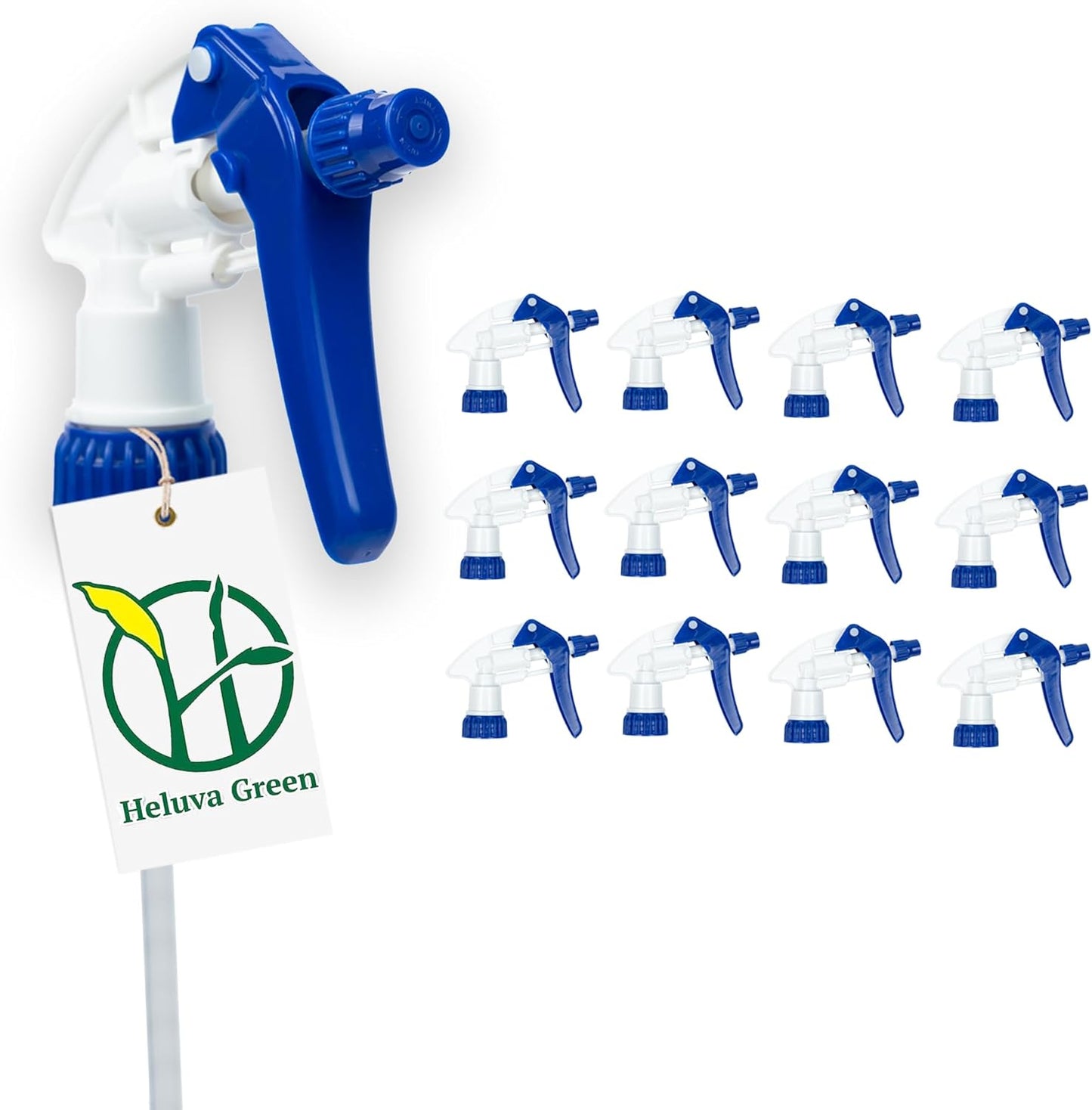 Heluva Green Spray Bottle Nozzle Replacement, Bottle Tops Only - Sprayer Nozzle Triggers for Heavy Duty, Commercial, Home Cleaning Solutions - Fits 8,16,24,32 oz Plastic & Glass Bottles, Blue 13 pack