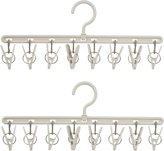 Clothes Hanger 2 Pack with 8 Clips,Clothes Drying Racks Windproof for Drying Socks Bras Underwears Baby Clothes, Hats Scarfs Towels Pants and Gloves Diaper