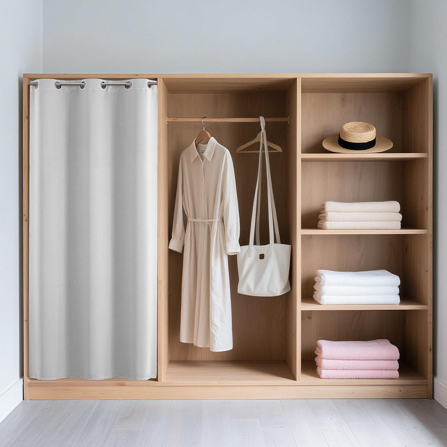 Joydeco Blackout Door Curtain for Doorway Privacy 96 Inches Long, Grommet Closet Curtain for Open Closet, Room Divider for Bedroom Living Room (Greyish White 52Wx96L, 1 Panel)