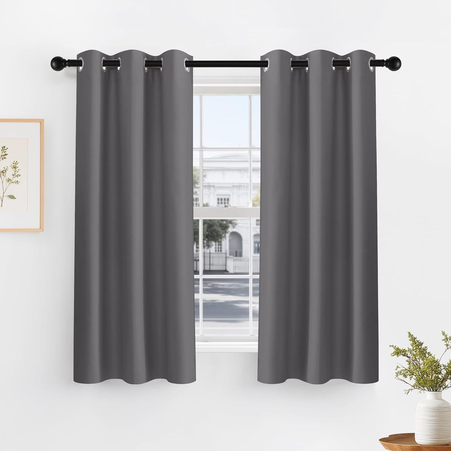 PONY DANCE Gray Blackout Curtains for Bedroom 60 inch Length, Thermal Insulated Light Blocking Window Drapes for Living Room, 2 Panels Set with Top Grommets, 42-inch Wide