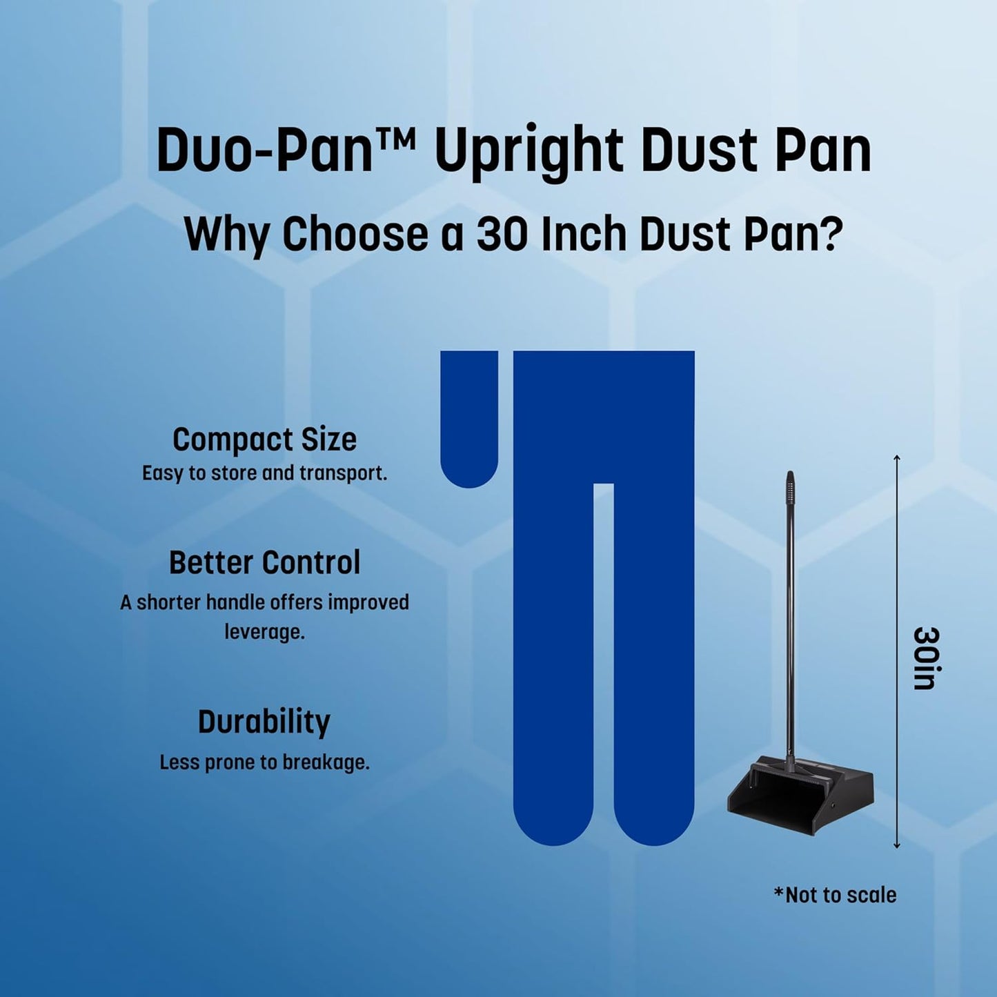Carlisle FoodService Products Duo-Pan Upright Dust Pan with Serrated Yoke for Home, Restaurants, Kitchen, Lobby, And Office, Plastic, 30 Inches, Black