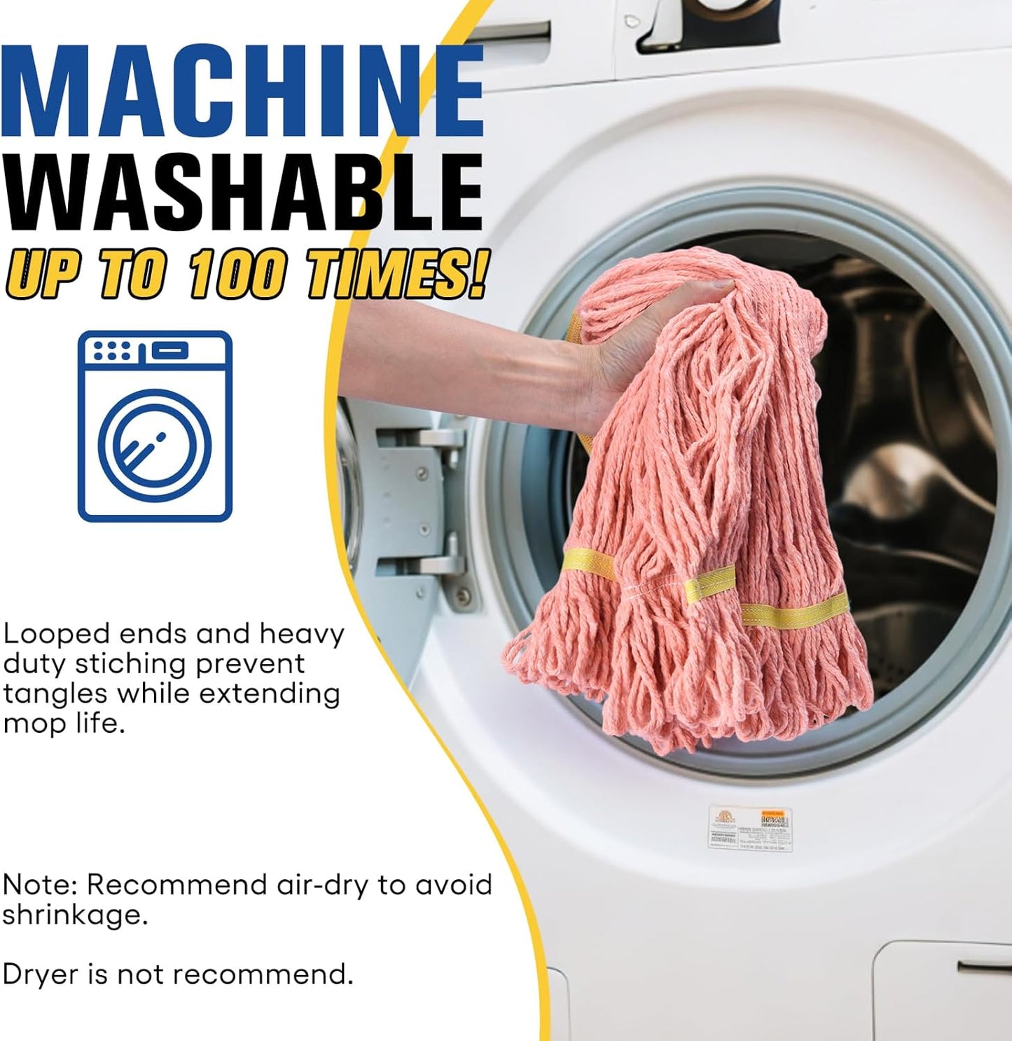 Matthew Cleaning Commercial Mop Head Replacement, 5 Inch Wide Headband, Looped End Cotton Blend String Wet Mops for Floor Cleaning, 24 oz Large, 6-Pack Orange