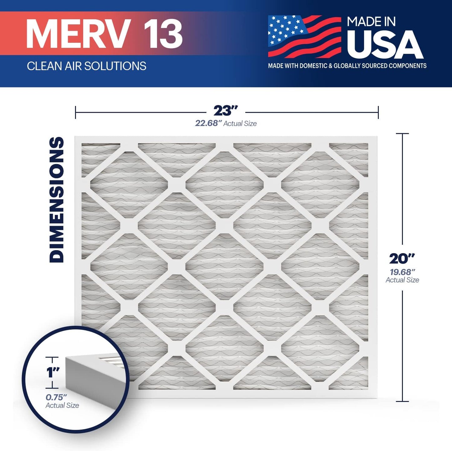 BNX TruFilter 20x23x1 Air Filter MERV 13 (12-Pack) - MADE IN USA - Electrostatic Pleated Air Conditioner HVAC AC Furnace Filters for Allergies, Pollen, Mold, Bacteria, Smoke, Allergen, MPR 1900 FPR 10