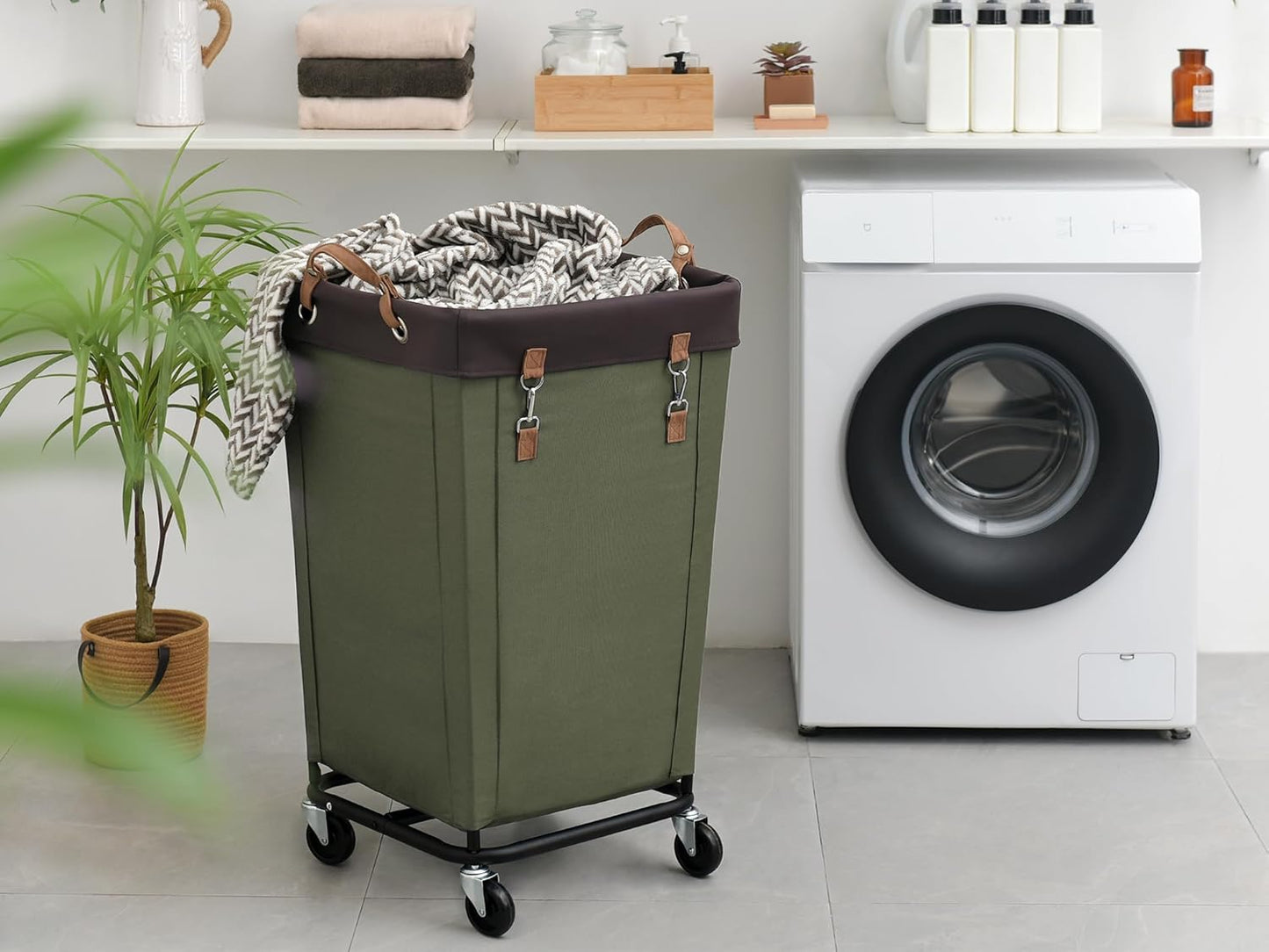 StorageWorks 160L Laundry Basket with Wheels, Large Rolling Hampers for Clothing Organizer, Dirty Clothes Basket for Hotel, Home, Closet, Dorm, Green