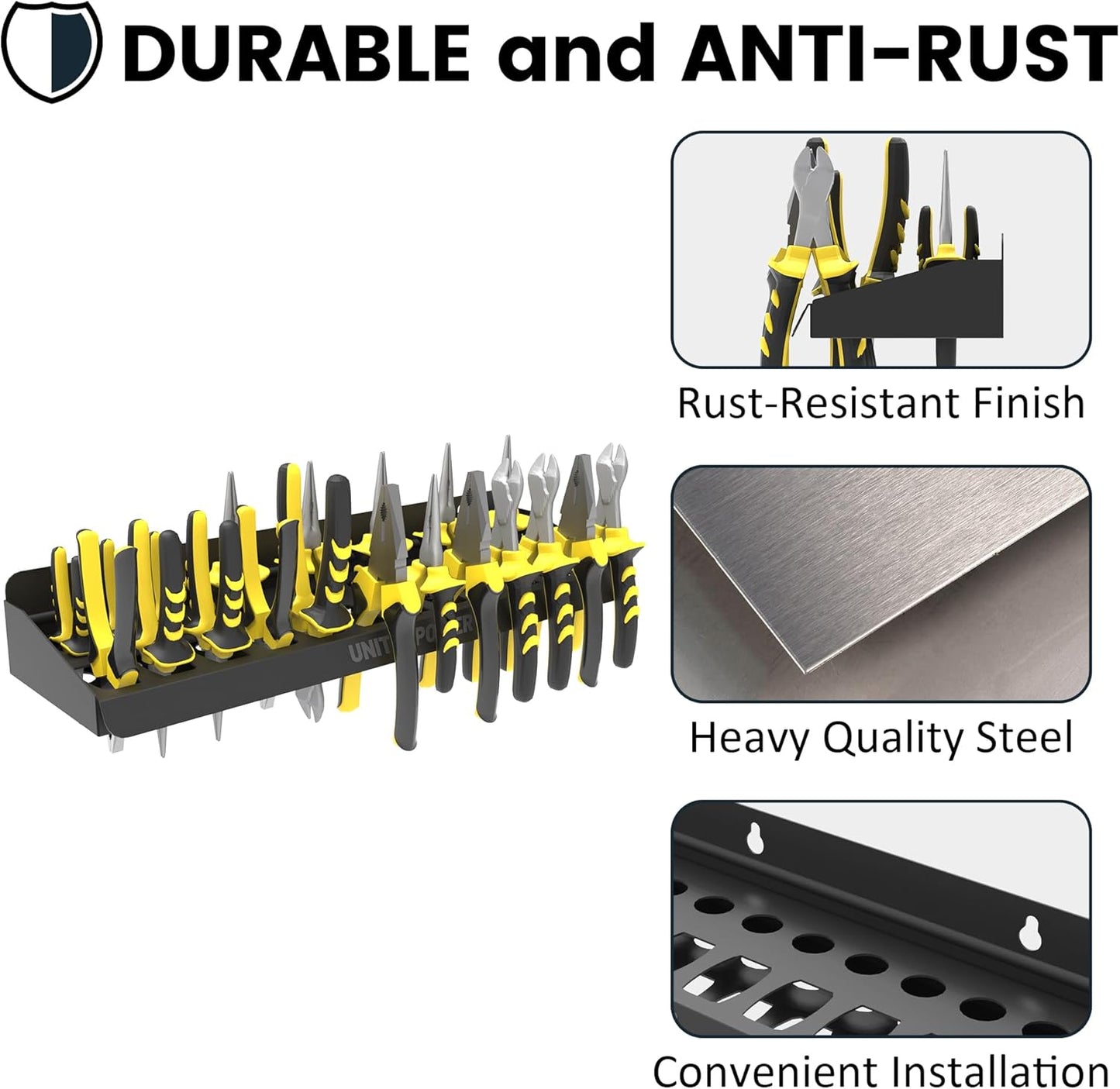 UNITEDPOWER Pliers Holder, Wall Mount Storage Rack Organizer for Workshop, Shed, Garage, Home, Stores up to 12 Pliers or Small Tools