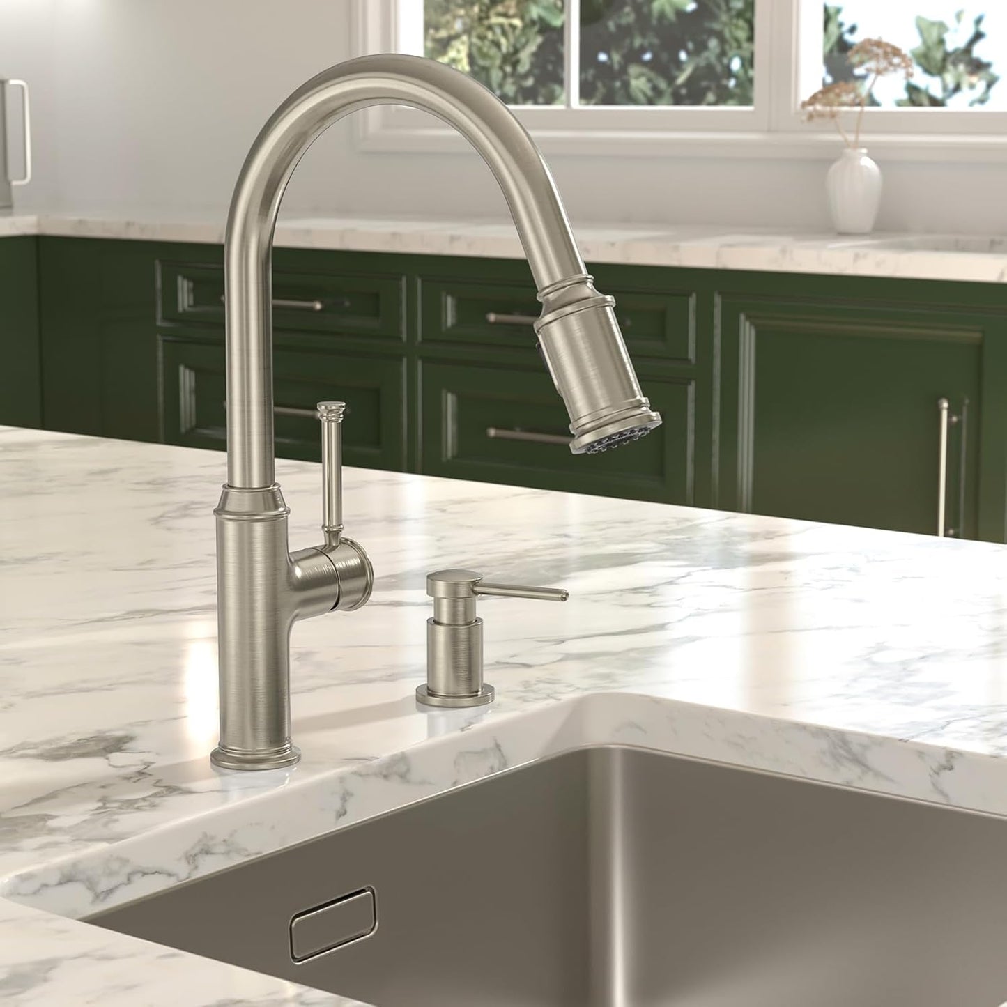 Lava Odoro Soap Dispenser for Kitchen Sink, Modern Brass Built in Countertop Pump Dispenser with 18 Oz Refillable Bottle, Kitchen Soap and Lotion Dispenser Spot-Free, Brushed Nickel, KSD-21