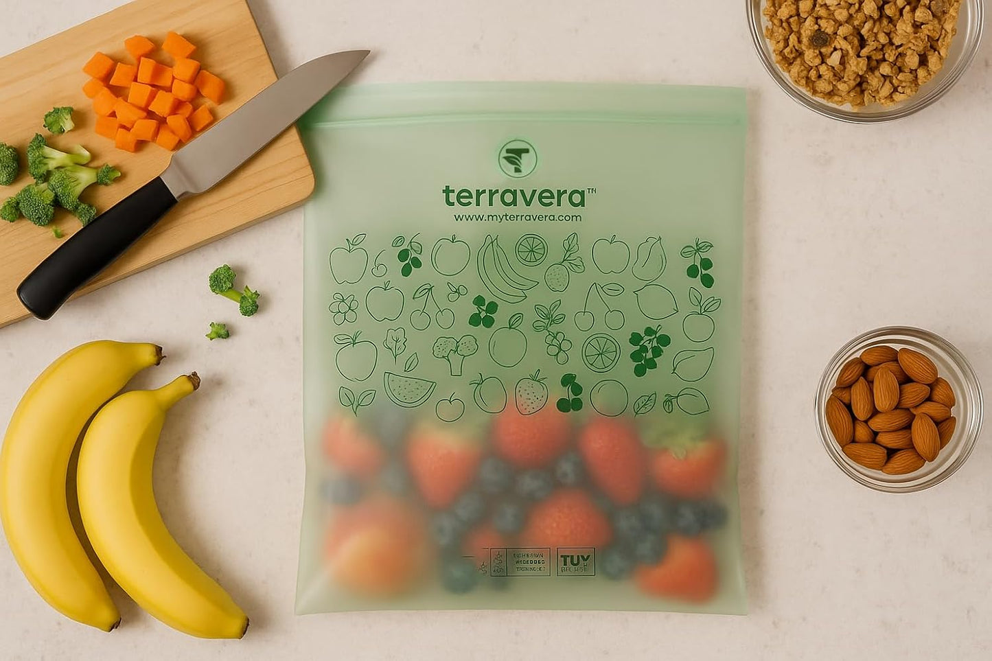 Compostable Trash Bags Flat Top | BPI & OK Home Certified ASTM D6400 Standards | Heavy Duty Kitchen & Yard Waste Bags (13 Gallon Flat Top (50 Count) with Gallon Freezer Bags (50 Count))