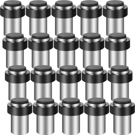 Chumia 20 Pcs Door Stopper Mounted Floor Stops Stainless Steel Cylindrical Stopper Modern Decorative Rubber Bumper Stops Holder Wall Protector for Bottom or Top of Door (Silver)