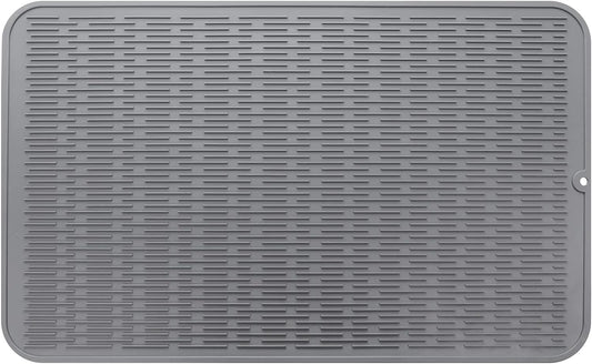Silicone Dish Drying Mat for Multiple Usage,Easy clean,Eco-friendly,Heat-resistant Silicone Mat for Kitchen Counter or Sink,Refrigerator or Drawer Liner Grey 3XL 28 inches x 18 inches