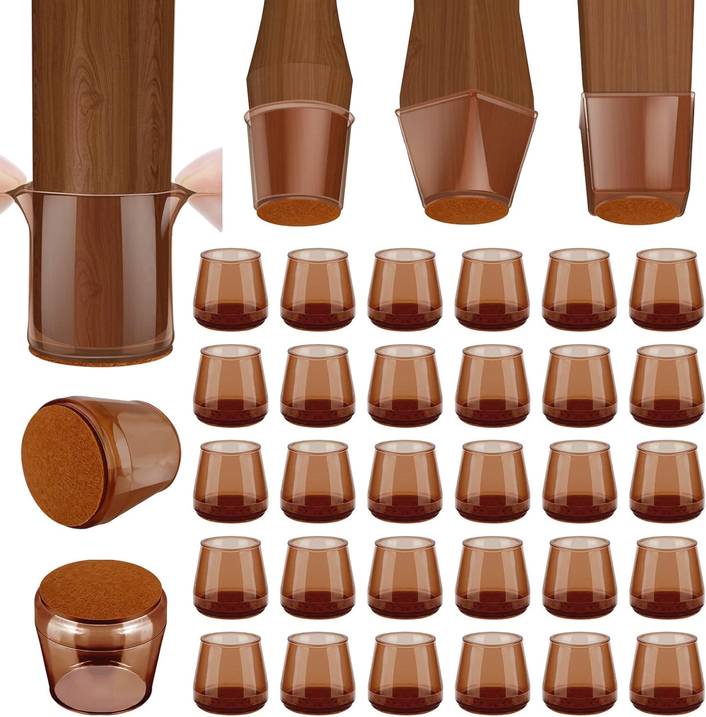 BALEINE 32 Pack Silicone Chair Leg Floor Protectors, Stool Leg Protectors Cap, Non-Slip Chair Leg Caps for Hardwood Floors (Brown, X-Large, 32 Pack)