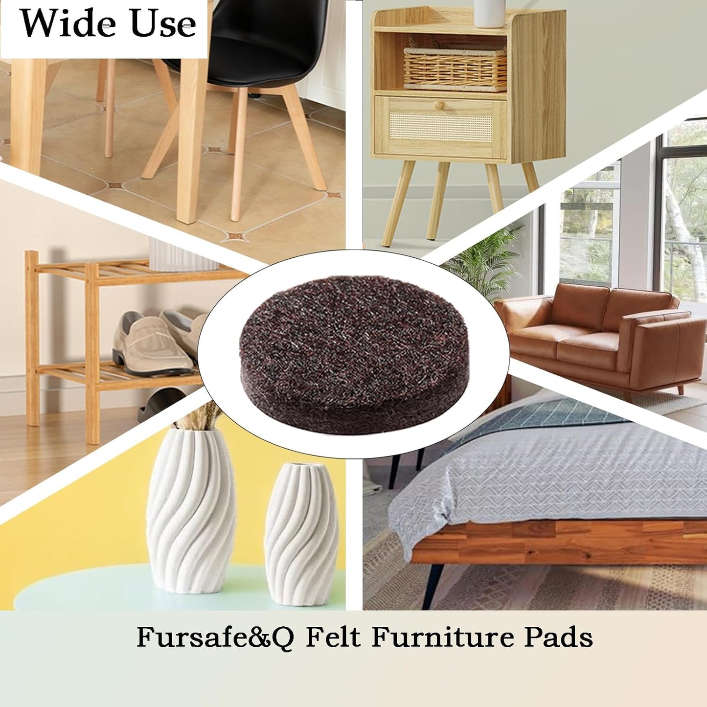 Fursafe&Q Felt Furniture Pads, Furniture Felt Pads for Hardwood Floors -Self Adhesive Chair Leg Floor Protectors, Protect Your Floors from Nicks, Bumps and Scratch,96 Pcs Round Cabinet Door Bumper