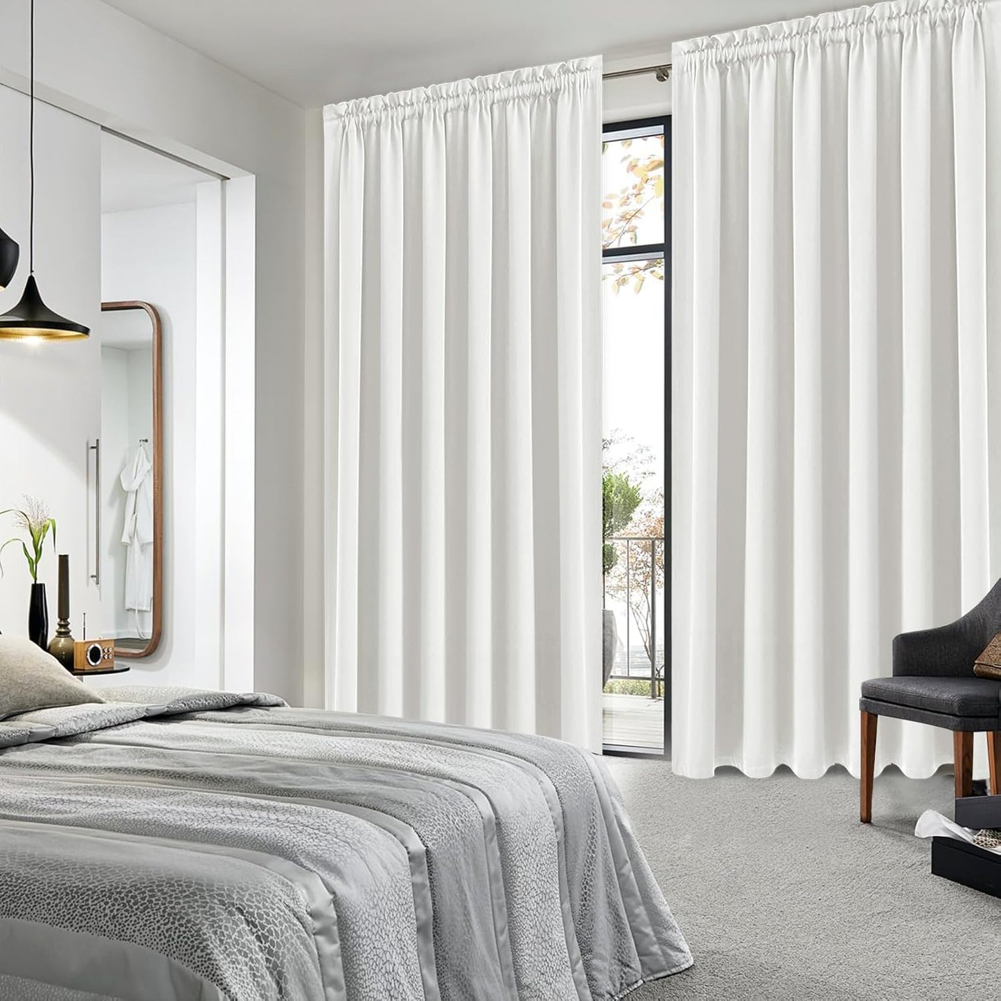 DWCN Blackout Curtains for Living Room Thermal Insulated, Energy Saving & Noise Reducing Bedroom Curtains, Ivory, W 70x L 84 Inch, Set of 2 Rod Pocket Curtain Panels