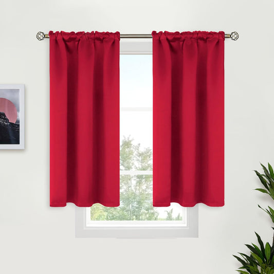 BGment Red Blackout Curtains 40 Inches Length for Short Window - Thermal Insulated Darpes with Rod Pocket Room Darkening for Kitchen Cafe Bathroom Camper, 2 Panels, 34 x 40 Inch