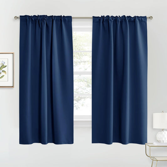 RYB HOME Blackout Curtains for Living Room, Back Tab & Rod Pocket Top Insulating Window Decor for Bedroom Dining Classroom Home Office, W 62 x L 63, Navy, 2 Panels