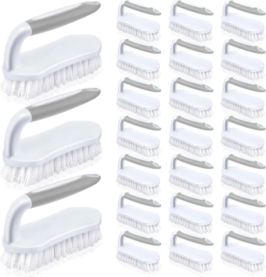 Lallisa 24 Pcs Scrub Brush for Cleaning with Handle Comfortable to Grip Heavy-Duty Flexible Stiff Bristles Scrubber Brushes Bulk for Shower Bathroom Carpet Kitchen Floor Tiles (Gray)