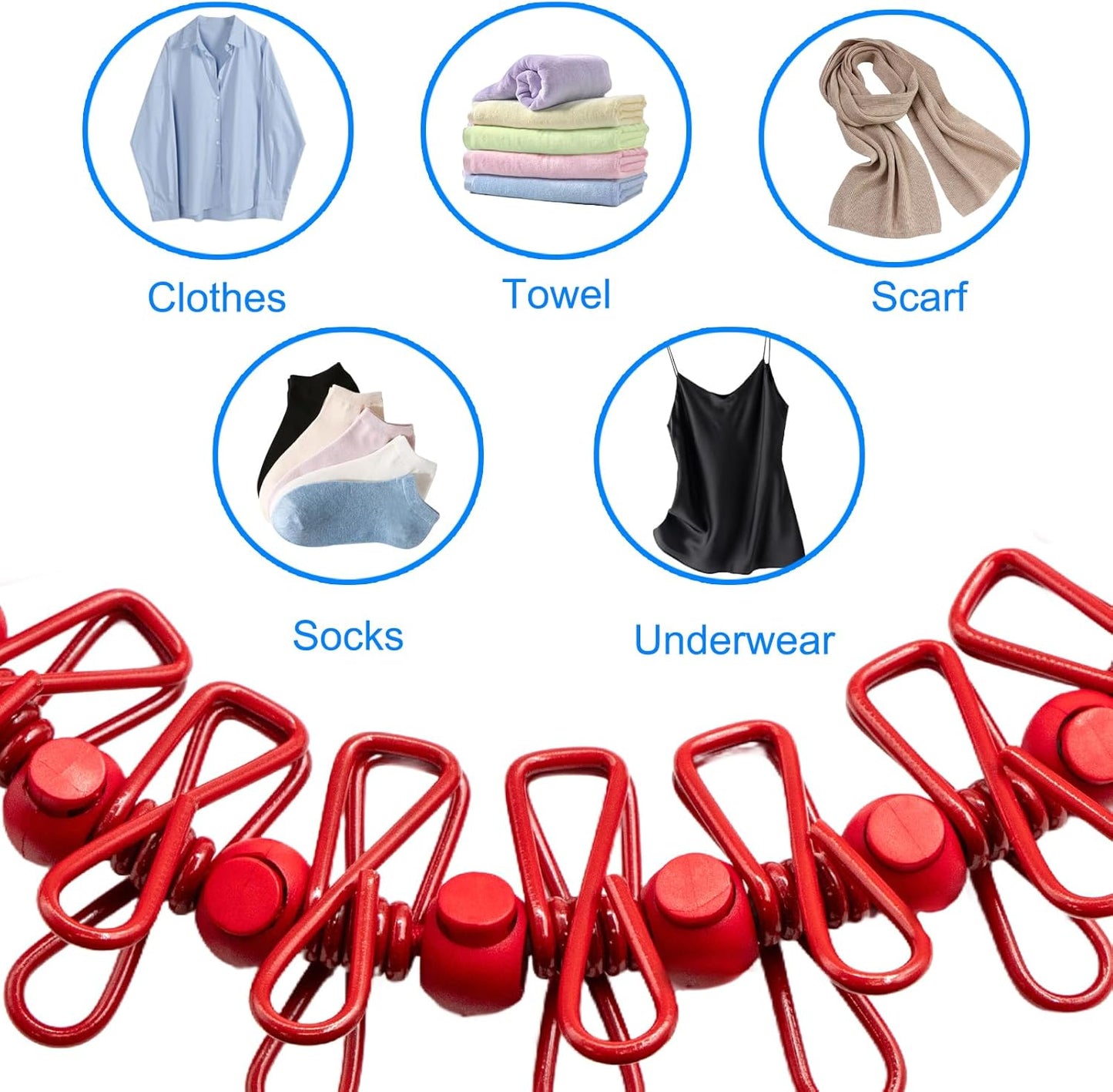 2 Pack Camping Clothesline Portable 12 Clothespins, Red Camping Accessories Travel Clothesline for Outdoor Indoor, Retractable Clothes Line Elastic Clothesline for Camper Hotel Room