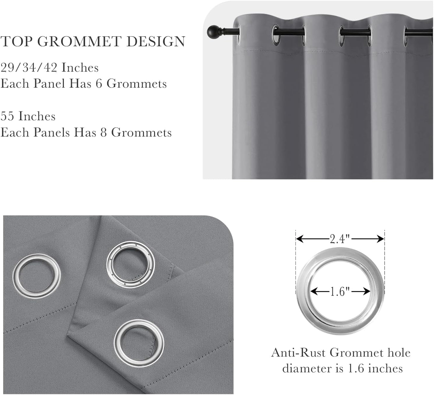 PONY DANCE Black Out Curtains for Bedroom 54 inch Length 2 Panels Set, Thermal Insulated Room Darkening Window Drapes for Living Room, Grommet Top (W34 x L54 Inch, Sliver Grey)