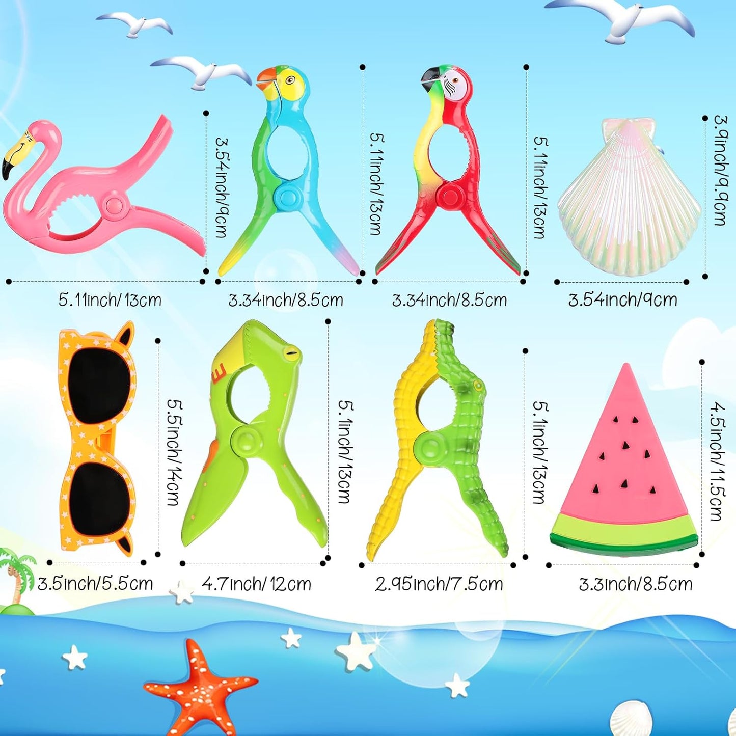 Rtteri 16 Pcs Beach Towel Clips for Beach Chairs Cute Towel Holder Cruise Clothes Pins for Lounge Chair Patio Pool, Assorted Style(Cute)