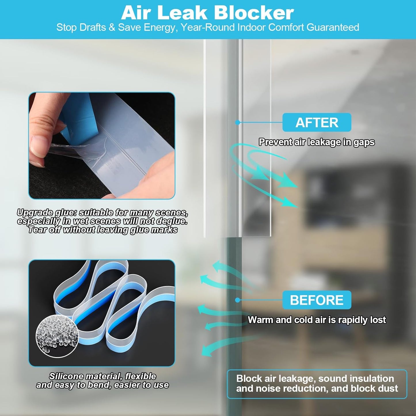 Weather Stripping Door Seal, Silicone Strip for Frame and Gaps Draft Stopper,Glass Shower Door Sweep, Clear, 20 Feet x 2 Inch